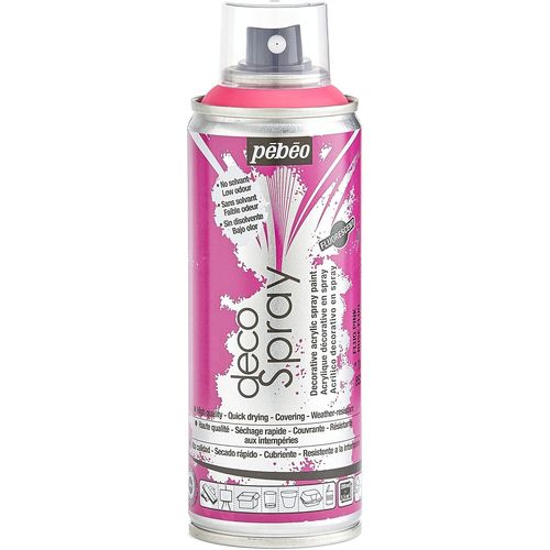 Peinture Acrylique en Spray - Pour la Décoration Multi Supports en Intérieur et Extérieur - Base Eau, Faible Odeur - 200 ml - Finition Phosphorescent - Coloris Rose Fluo