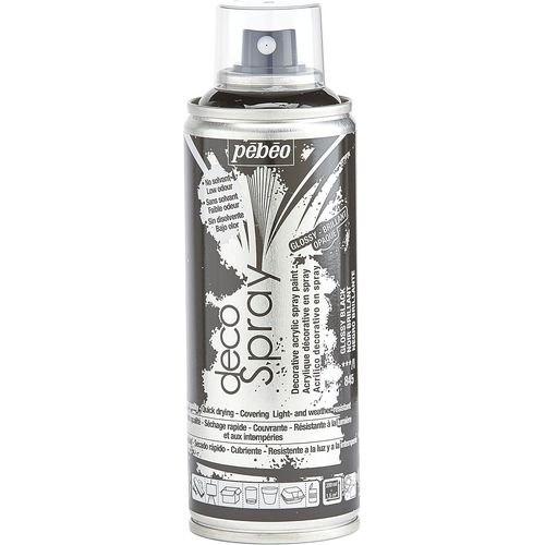 Peinture Acrylique en Spray - Pour la Décoration Multi Supports en Intérieur et Extérieur - Base Eau, Faible Odeur - 200 ml - Finition Brillante - Coloris Noir Brillant