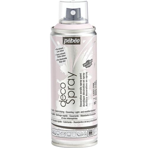 Peinture Acrylique en Spray - Pour la Décoration Multi Supports en Intérieur et Extérieur - Base Eau, Faible Odeur - 200 ml - Finition Mate - Coloris Rose Clair