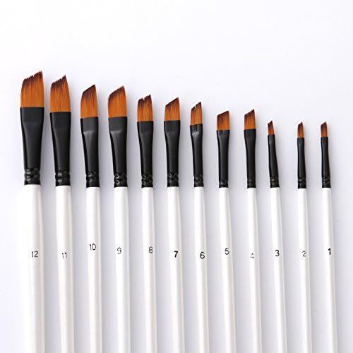 12 Pinceaux Peinture Acrylique,Nylon Art Pinceaux Fin Stylos À Pointe Lisse,Corps Du Stylo En Bois (Pinceau De Pointe Incliné