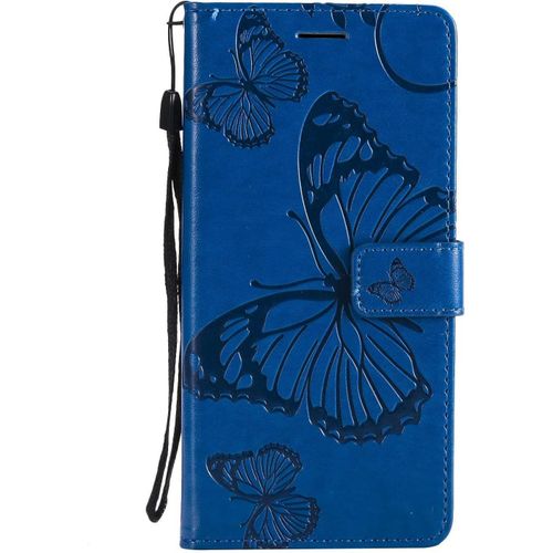 Kal-Coque Pour Galaxy A6 Plus 2018, Papillon Imprimé Pu En Cuir Coque Magnétique Portefeuille Tpu Étui Housse Pour Samsung Galaxy A6 Plus 2018 - Bleu