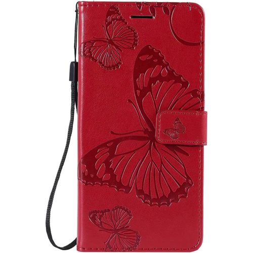 Kal-Coque Galaxy A8s, Papillon Imprimé Pu En Cuir Coque Magnétique Portefeuille Tpu Étui Housse Pour Samsung Galaxy A8s - Rouge