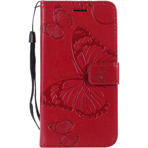 Kal-Coque Pour Galaxy A5 2016, Papillon Imprimé Pu En Cuir Coque Magnétique Portefeuille Tpu Étui Housse Pour Samsung Galaxy A5 2016 - Rouge