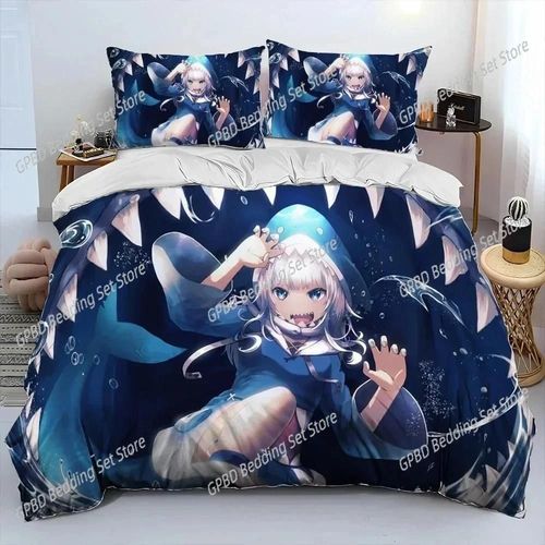 Parure De Lit Motif Requin, Motif Dessin Anime, Housse De Couette, Taie D'oreiller, King Size, Queen Size, Pour Garcon S Et Adultes