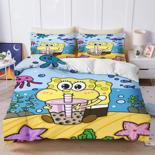Parure De Lit 100 % Polyester Bob L'éponge, Parure De Lit 3d Pour Enfant, Parure De Lit King Size