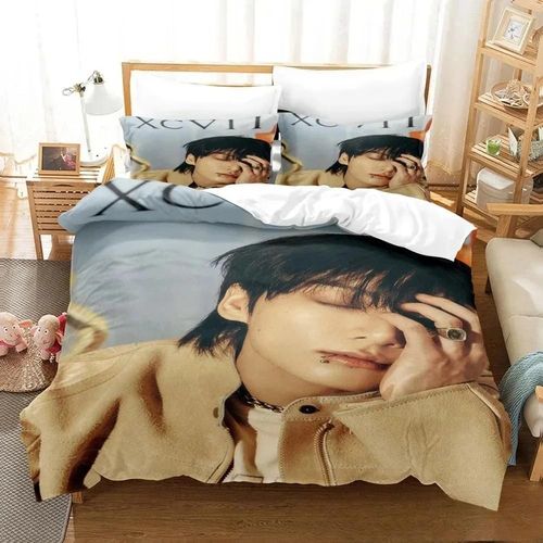 Parure De Lit Imprimee En 3d Avec Housse De Couette Et Taie D'oreiller Pour Lit Double, King Size Et Kpop Jeon Jung Kook