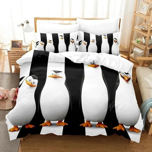 Parure De Lit Motif Pingouin De Madagascar Pour Garcon S Et Filles, Housse De Couette Et Taie D'oreiller, Pour Lit Double, Queen Size, Pour Enfants Et Adultes