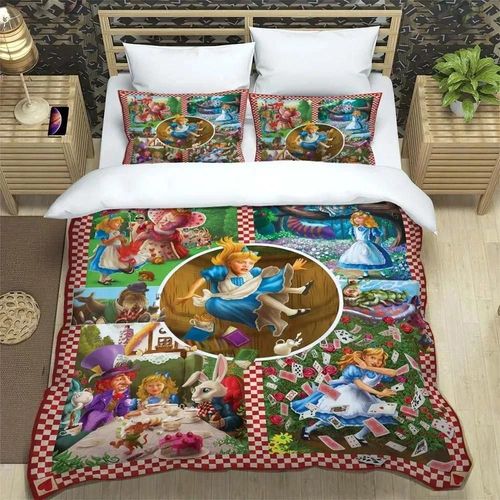 Parure De Lit Imprimee Alice Au Pays Des Merveilles, Douce Et Confortable, Avec Housse De Couette, Cadeau D'anniversaire Pour Enfants Et Adultes