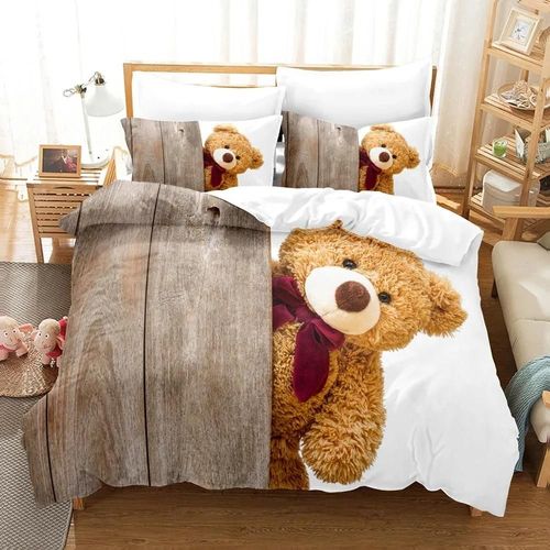 Parure De Lit 3d Avec Housse De Couette Et Taie D'oreiller Motif Ours En Peluche