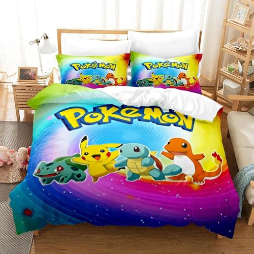 Parure De Lit 3d Pikachu Pikachu Pour Enfant, Housse De Couette Imprimee, 3 Pieces, Cadeaux De Noël Pour La Maison