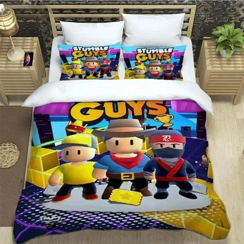 Parure De Lit Imprimee Hd Stumble-Guys Avec Taie D'oreiller Pour Garcon S Et Filles, Housse De Couette Pour Adultes, Cadeau De Luxe Pour Lit Double, Queen Et King Size