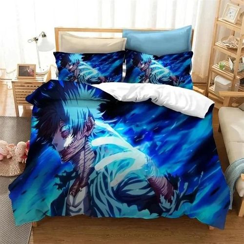 Parure De Lit Avec Housse De Couette Et Taie D'oreiller Motif Anime 3d My Hero Academia Shoto Todoroki