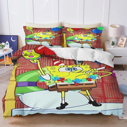 Parure De Lit 100 % Polyester Bob L'éponge, Parure De Lit 3d Pour Enfant, Parure De Lit King Size