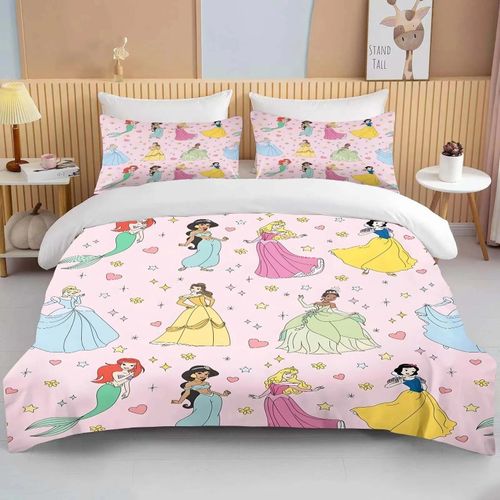 Housse De Couette Et Taie D'oreiller Motif Princesse Fille, Housse De Couette Et Taie D'oreiller Motif Dessin Anime, Jolie Literie Pour Chambre À Coucher