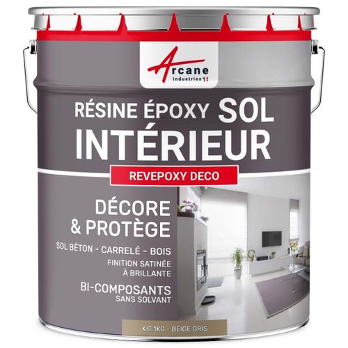 Peinture Sol - Résine Epoxy : Peinture pour Sol salon, cuisine, salle de bains - Effet Miroir - REVEPOXY DECO Beige Gris - RAL 1019 1 kg (jusqu'à 5 m² en 2 couches)