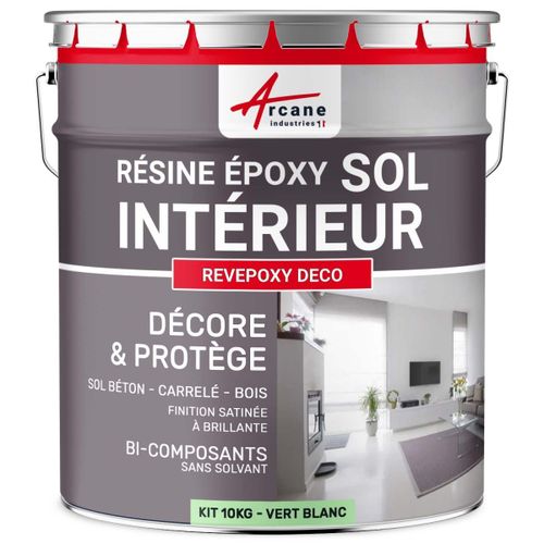 Peinture Sol - Résine Epoxy : Peinture pour Sol salon, cuisine, salle de bains - Effet Miroir - REVEPOXY DECO Vert Blanc - RAL 6019 10 kg (jusqu'à 50 m² en 2 couches)