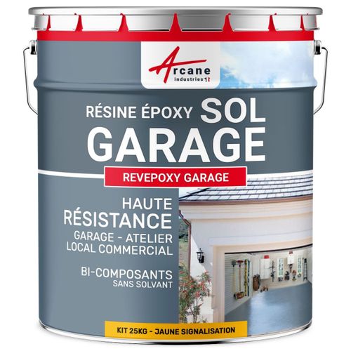 Peinture epoxy, garage, sol, atelier, local, commercial, magasin : Revepoxy garage Jaune Signalisation - RAL 1023 25 kg (jusqu'à 80 m² en 2 couches)