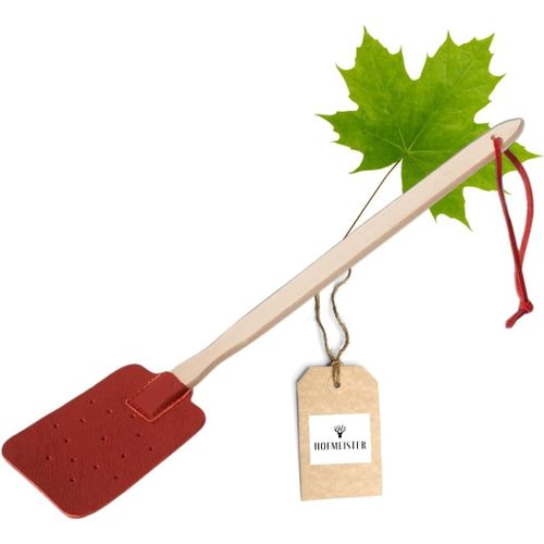 KALANKA-HOFMEISTER® Tapette à Mouches en érable et Cuir, tapette Rouge et résistante, Chasse-moustiques pour Attraper Les Mouches et Les Insectes, 46 cm.