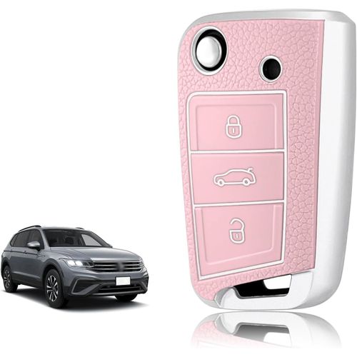 Coque Clé Silicone,Etui Clé Étui Clé Adapté Pour Vw Volkswagen Golf 7 Polo Tiguan Taigo Seat Leon Ibiza Skoda Octavia Superb Fabia,Couvre Clef Bord Doré & Argenté Texture Cuir.[H245]