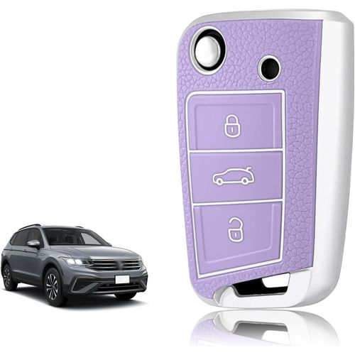 Coque Clé Silicone,Etui Clé Étui Clé Adapté Pour Vw Volkswagen Golf 7 Polo Tiguan Taigo Seat Leon Ibiza Skoda Octavia Superb Fabia,Couvre Clef Bord Doré & Argenté Texture Cuir.[H241]