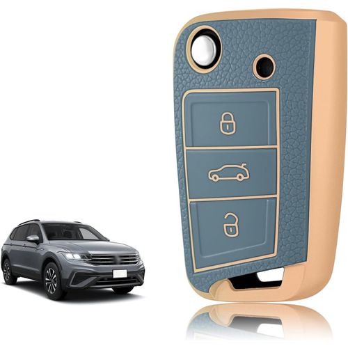 Coque Clé Silicone,Etui Clé Étui Clé Adapté Pour Vw Volkswagen Golf 7 Polo Tiguan Taigo Seat Leon Ibiza Skoda Octavia Superb Fabia,Couvre Clef Bord Doré & Argenté Texture Cuir.[H255]