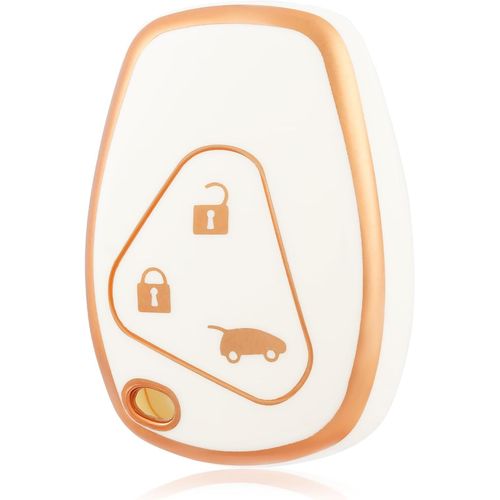 Coque Clé Etui Cles Pour Renault Boitier Clé De Voiture Pour Twingo Master Modus Kangoo Clio Trafic Duster Vivaro Espace Voiture Clé Télécommande Protecteur Clé Voiture Accessoire,Blanc Or