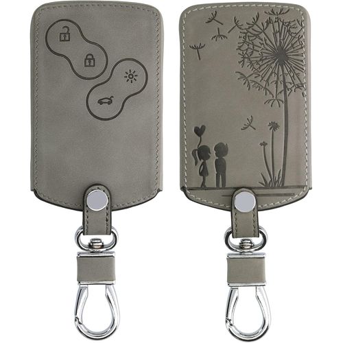 Accessoire Clef De Voiture Compatible Avec Renault 4-Bouton (Keyless Go Uniquement)-Coque De Clé De Voiture En Nubuck-Petit Amour Gris
