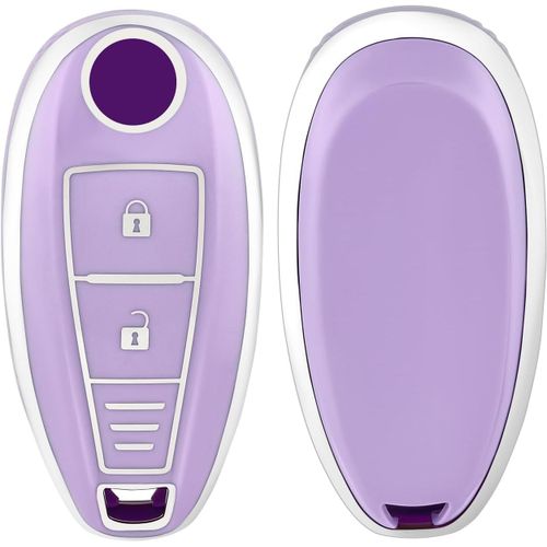 Coque Clé Etui Cles Boitier Clé De Voiture Pour Suzuki Swift Vitara Grand Vitara Ii Sx4 Baleno Ertiga Ciaz S-Cross Kizashi Jimny Étui Clés Voiture Clé À Télécommande,Violet Argent