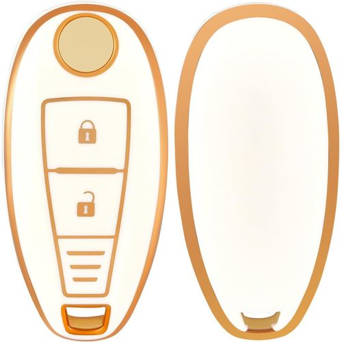 Coque Clé Etui Cles Boitier Clé De Voiture Pour Suzuki Swift Vitara Grand Vitara Ii Sx4 Baleno Ertiga Ciaz S-Cross Kizashi Jimny Étui Clés Voiture Clé À Télécommande,Blanc Or