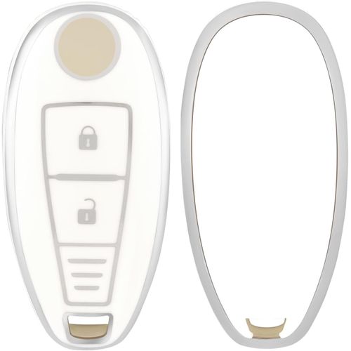 Coque Clé Etui Cles Boitier Clé De Voiture Pour Suzuki Swift Vitara Grand Vitara Ii Sx4 Baleno Ertiga Ciaz S-Cross Kizashi Jimny Étui Clés Voiture Clé À Télécommande,Blanc Argent