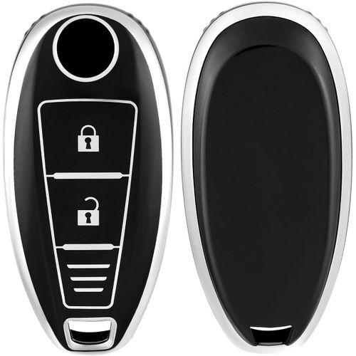 Coque Clé Etui Cles Boitier Clé De Voiture Pour Suzuki Swift Vitara Grand Vitara Ii Sx4 Baleno Ertiga Ciaz S-Cross Kizashi Jimny Étui Clés Voiture Clé À Télécommande,Noir Argent