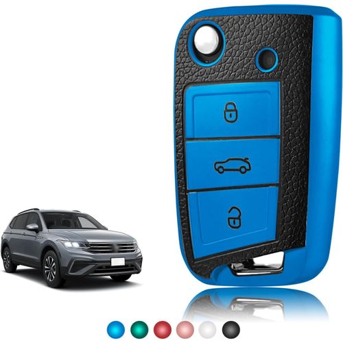Coque Clé Tpu Texture En Cuir,Etui Clé Étui Clé Adapté Pour Vw Volkswagen Golf 7 Tiguan T-Roc T-Cross Polo Seat Ateca Ibiza Leon Skoda Octavia Fabia Kamiq.[H94]