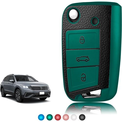 Coque Clé Tpu Texture En Cuir,Etui Clé Étui Clé Adapté Pour Vw Volkswagen Golf 7 Tiguan T-Roc T-Cross Polo Seat Ateca Ibiza Leon Skoda Octavia Fabia Kamiq.[H96]