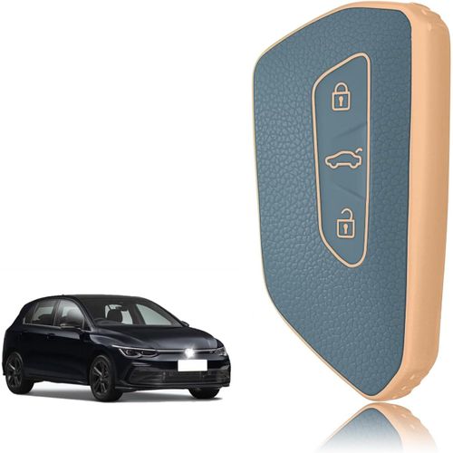 Coque Clé Silicone,Etui Clé Étui Clé Adapté Pour Vw Volkswagen Golf 8 Cupra Formentor Born Seat Leon Ateca Skoda Octavia Enyaq Id3 Id4,Couvre Clef Bord Doré & Argenté Texture Cuir.[H26]