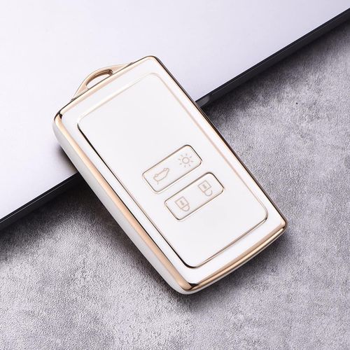 4 Boutons Ren-Ault Coque De Clé De Voiture Pour Ren-Ault Smart Key Arkana Koleos Duster Kangoo Twingo Megane Kadjar Coques Boitier De Cléf De Protection Souple En Silicone Tpu (Blanc)
