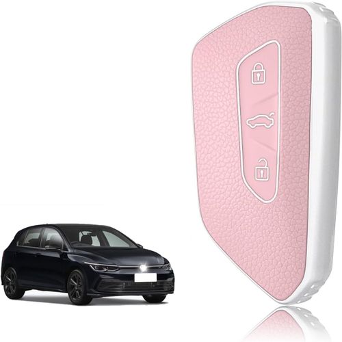 Coque Clé Silicone,Etui Clé Étui Clé Adapté Pour Vw Volkswagen Golf 8 Cupra Formentor Born Seat Leon Ateca Skoda Octavia Enyaq Id3 Id4,Couvre Clef Bord Doré & Argenté Texture Cuir.[H25]