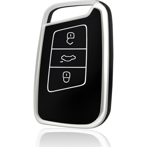 Coque De Clé Voiture Pour Vw Tpu 3 Bouton Accessoire Clé De Voiture Pour Volkswagen Golf Passat Alltrack Arteon Atlas Jetta Skoda Kodiaq Superb A7 Coque Protection Clé De Voiture,Argent Noir
