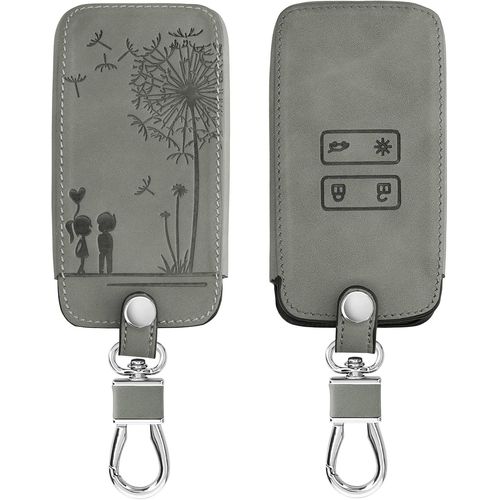 Accessoire Clef De Voiture Compatible Avec Renault Smart Key 4-Bouton (Keyless Go Uniquement)-Coque De Clé De Voiture En Nubuck-Petit Amour Gris