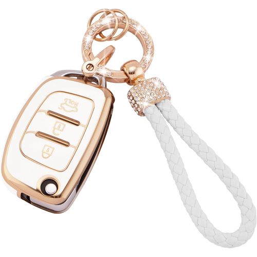 Étui pour clé de Voiture Compatible avec Hyundai i10 i20 i30 i40 ix20 ix30 ix35 ix45 ix55 Tucson Santa Fe Elantra Accent 3 Boutons Pliable en TPU