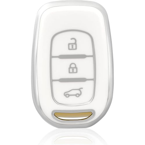 Coque Clé Etui Cles Boitier Clé De Voiture Pour Renault Clio Twingo Kangoo Master Megane Kadjar Trafic Captur Scenic Dacia Sandero Étui Clés Voiture Clé À Télécommande,Blanc Argent