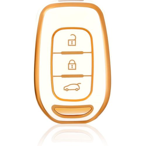 Coque Clé Etui Cles Boitier Clé De Voiture Pour Renault Clio Twingo Kangoo Master Megane Kadjar Trafic Captur Scenic Dacia Sandero Étui Clés Voiture Clé À Télécommande,Blanc Or