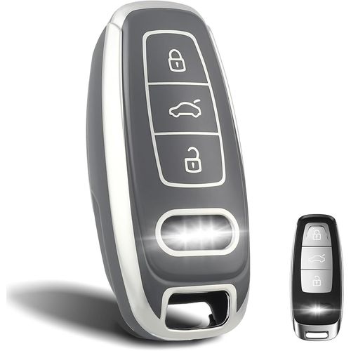 Coque De Clé Voiture Pour Audi 3 Bouton Tpu Accessoire Clé De Voiture Pour A6 A7 A8 E-Tron S6 Rs6 S7 Rs7 Q7 Sq7 Q8 Sq8 A6l A8l Coque Protection De Clé De Voiture,Argent Gris