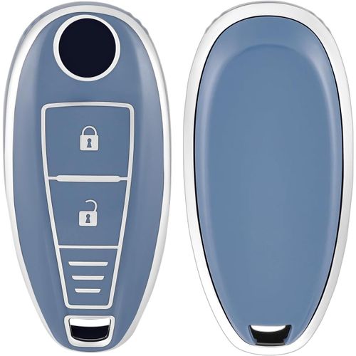 Coque Clé Etui Cles Boitier Clé De Voiture Pour Suzuki Swift Vitara Grand Vitara Ii Sx4 Baleno Ertiga Ciaz S-Cross Kizashi Jimny Étui Clés Voiture Clé À Télécommande,Bleu Argent