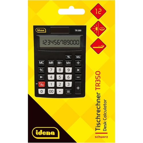Calculatrice de bureau TR350,fonctionnant à l'énergie solaire,pile incluse,calculatrice de bureau en noir avec écran incliné à 12 chiffres,env. 14,4 x 10,3 x 2 cm