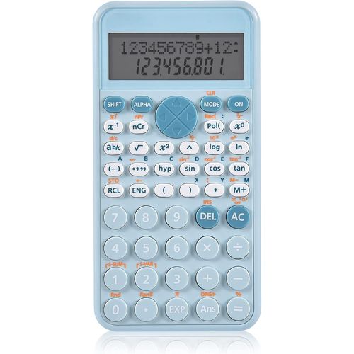 Calculatrice Scientifique Début de L'école Collège Mince et Portatif Affichage à Deux Lignes Calcul Multifonctionnel,pour Mathématiques Supérieures Outils d'étude étudiants,Bureau-Bleu