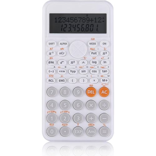 Calculatrice Scientifique Début de L'école Collège Mince et Portatif Affichage à Deux Lignes Calcul Multifonctionnel,pour Mathématiques Supérieures Outils d'étude étudiants,Bureau-Blanc