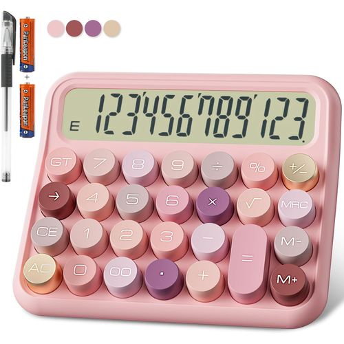 Calculatrice mécanique 12 Chiffres,écran LCD Extra Large de 5 Pouces,Calculatrice de Bureau à Piles,Gros Boutons faciles à Presser,écran inclinable à 15° pour Les Enfants.[V3]