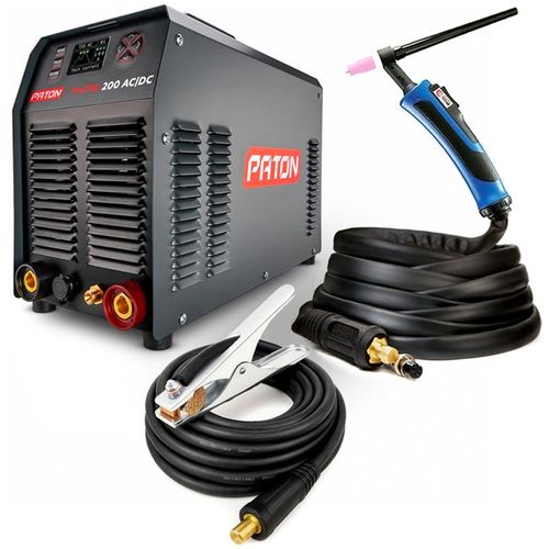 PATON ProTIG-200 Poste à souder Machine de soudage TIG AC/DC 200A avec fonction de pulsation 230V Kit polyvalent de soudure TIG pour aluminium et acier Torche tig