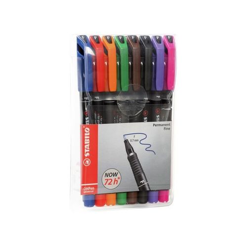 Stabilo Ohpen - Marqueur Permanent - Pochette X 8 Marqueurs (Encre Permanente/Pointe Fine 0,7mm)
