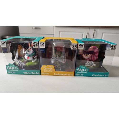 Figurines Disney White Rabbit, Enchanted Rose, Cheshire Cat
